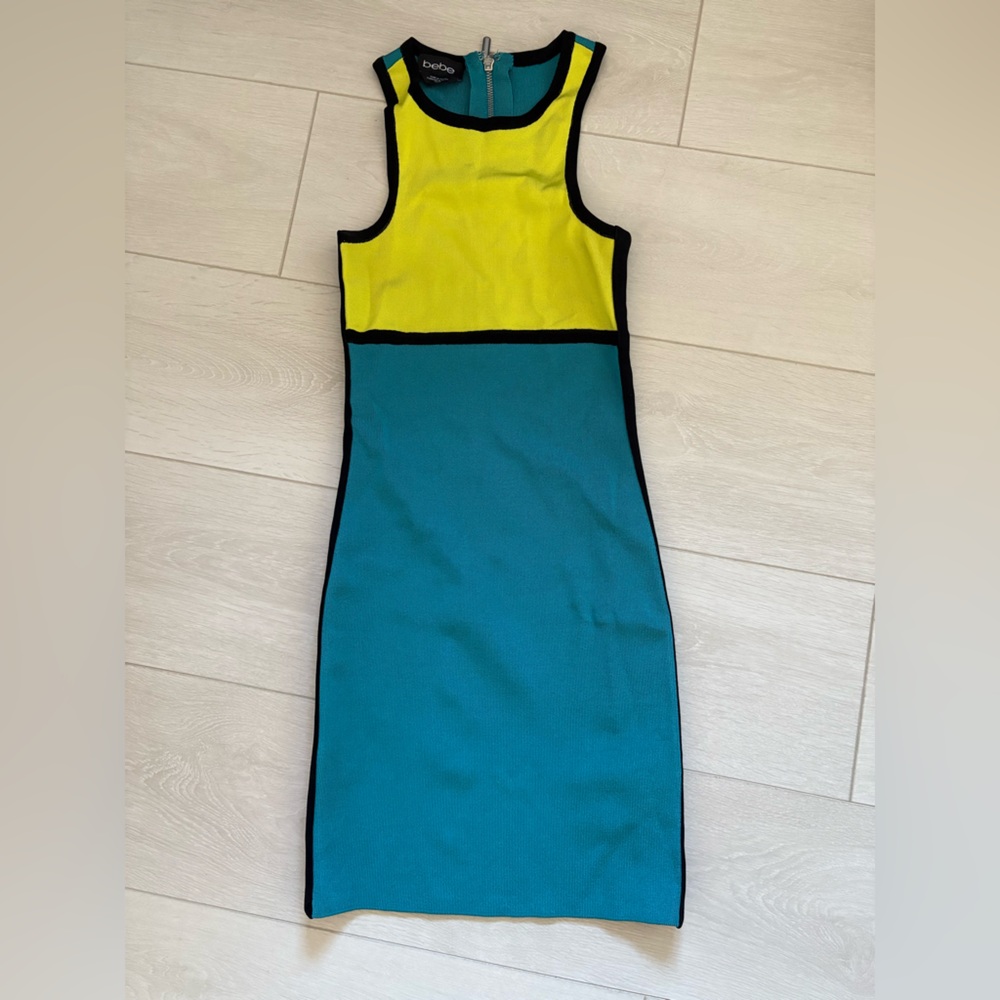 bebe Yellow and Teal Colorblock Dress